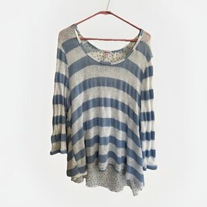 Bongo Sweater Womens Plus 2X Blue Flowy Knit Soft Comfy Everyday Norm Retro Y2K